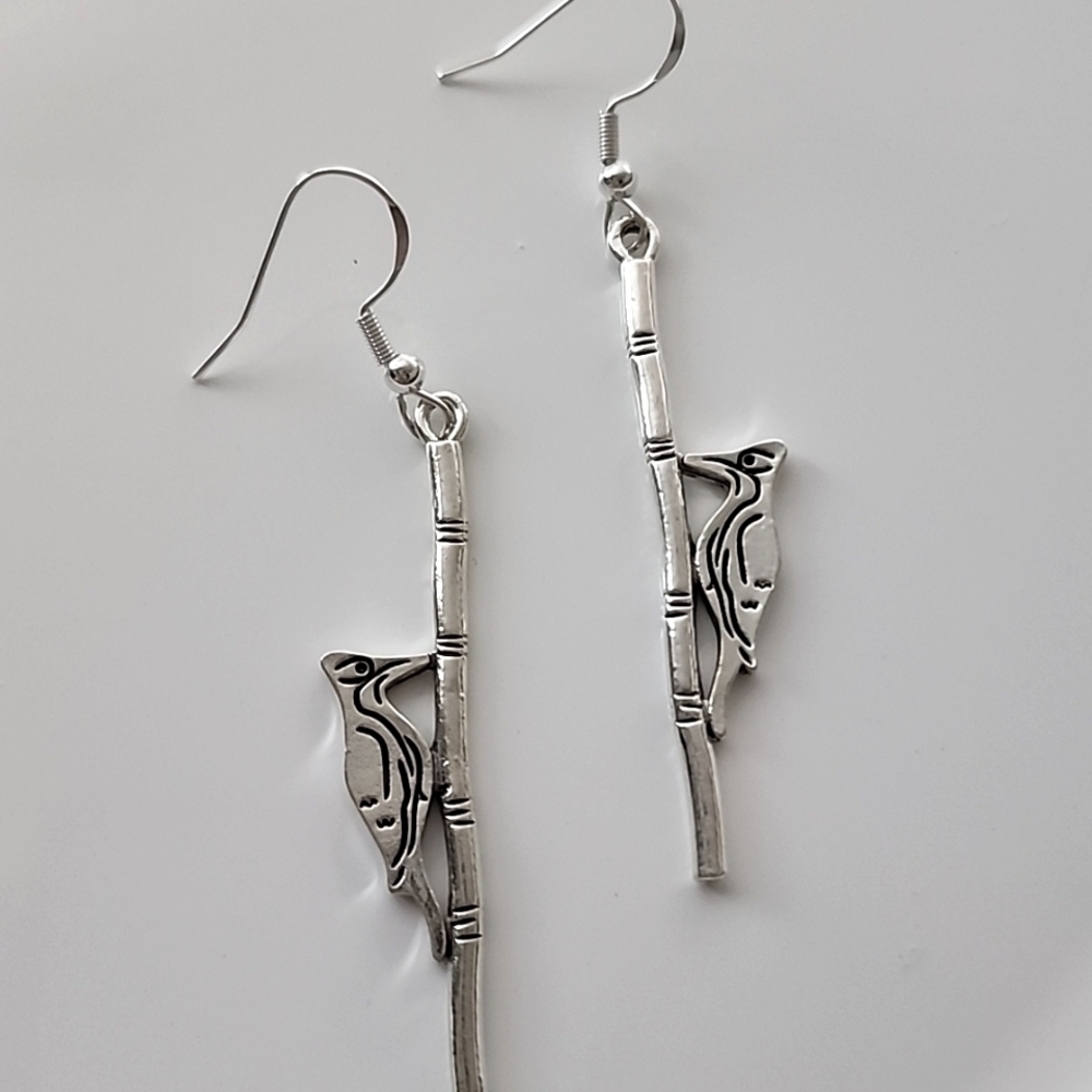 Woodpecker Earrings Sterling Silver Stamped Post 925S